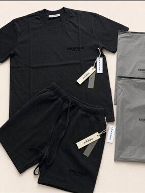 ESSENTIALS short + shirts. Black  Sleeve Tee & Black Drawstring Shorts Set